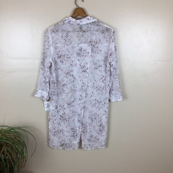 [Ellen Tracy] XS NEW Sheer Printed Button Down Top - Picture 7 of 8